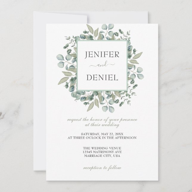 Invitación Boda de Eucalyptus Greenery (Anverso)
