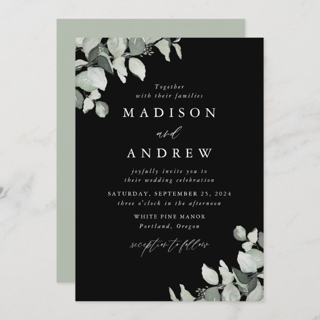 Invitación Boda de Eucalyptus Greenery (Anverso / Reverso)