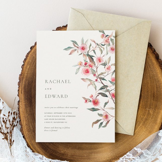 Invitación Boda de Eucalyptus Greenery & Pink Florals (Subido por el creador)
