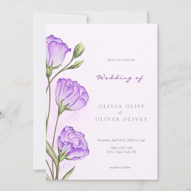 Invitación Boda de Eustomas Morados (Anverso)