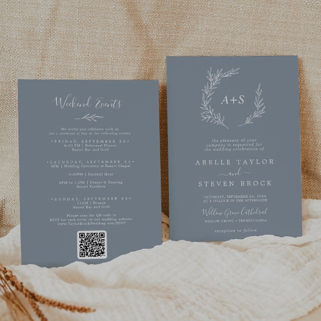 Invitación Boda de eventos mínimos de fin de semana en azul y (Subido por el creador)