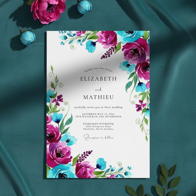 Invitación Boda de explosión de flor magenta (Subido por el creador)