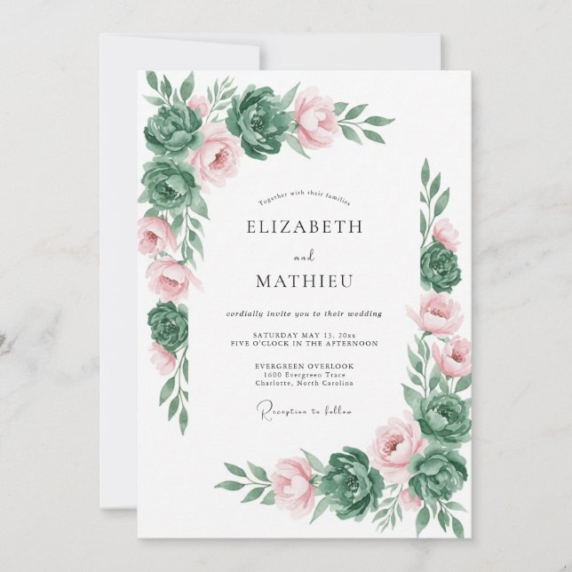 Invitación Boda de Éxtasis Botánico Rosa Polvorienta (Anverso)