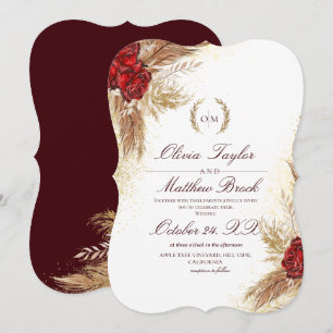 Invitación Boda de Fall Maroon Gold Watercolor Florals
