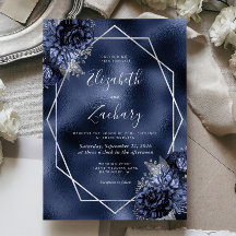 Boda de falso foil de marco de plata con flores az