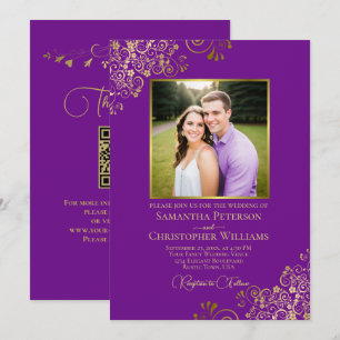 Invitación Boda de Fancy para Fancy de Purple & Gold Photo y 