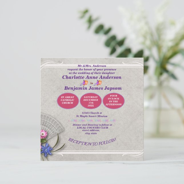 Invitación Boda de fans japonés elegante y sencillo  (Anverso de pie)