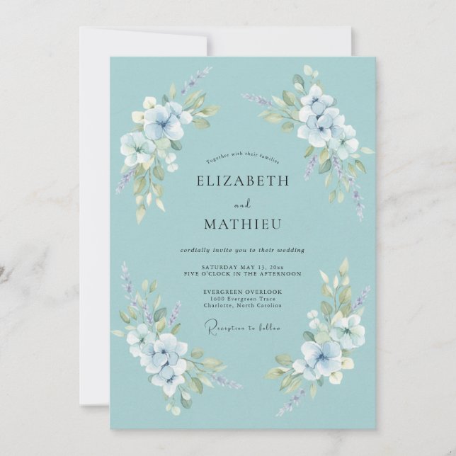 Invitación Boda de fantasía floral acuática (Anverso)