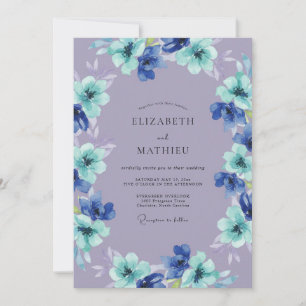 Invitación Boda de fantasía floral azul lavanda