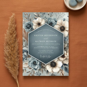 Invitación Boda de fantasía floral azul pizarra