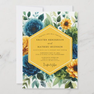 Invitación Boda de fantasía floral azul profundo