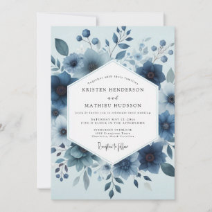 Invitación Boda de fantasía floral azul profundo