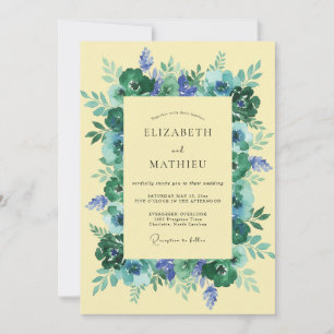 Invitación Boda de fantasía floral azul turquesa