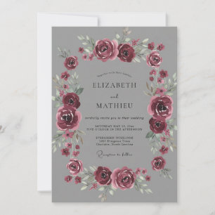 Invitación Boda de fantasía floral granate