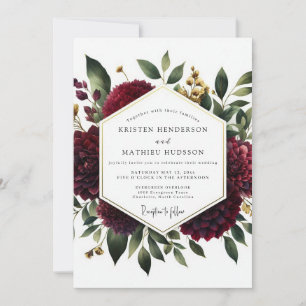 Invitación Boda de fantasía floral rojo intenso