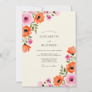 Invitación Boda de fantasía floral rosa coral