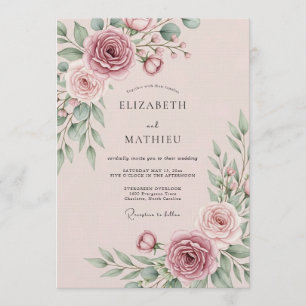 Invitación Boda de fantasía floral rosa polvoriento