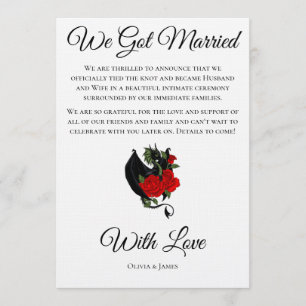 Invitación Boda de fantasía gótica del dragón negro rosa rojo
