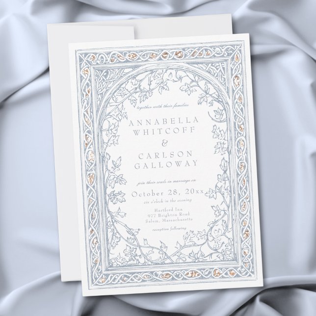 Invitación Boda de Fantasía Medieval Arco Azul y Dorado Graba (Medieval Fantasy Arch Blue & Gold Etching Wedding Invitation)