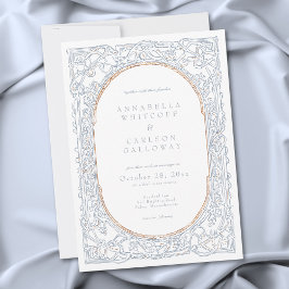 Invitación Boda de Fantasía Medieval Azul y Dorado con Grabad