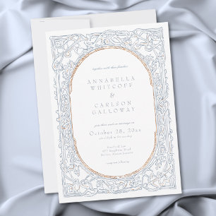 Invitación Boda de Fantasía Medieval Azul y Dorado con Grabad
