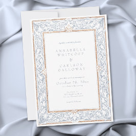 Invitación Boda de Fantasía Medieval Marco Grabado Azul y Dor