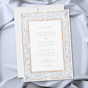 Invitación Boda de Fantasía Medieval Marco Grabado Azul y Dor