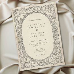 Invitación Boda de Fantasía Medieval Negra con Grabado Vintag