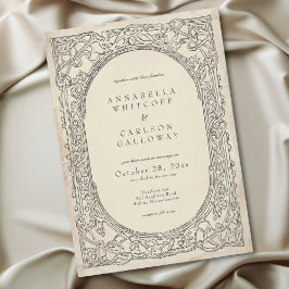 Invitación Boda de Fantasía Medieval Negra con Grabado Vintag
