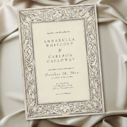 Invitación Boda de fantasía medieval vintage grabado en negro