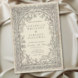 Invitación Boda de Fantasía Medieval Vintage Grabado Negro