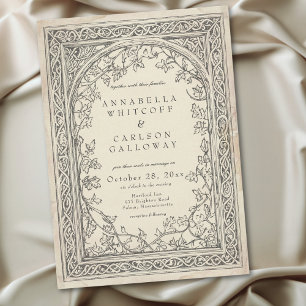 Invitación Boda de Fantasía Medieval Vintage Grabado Negro