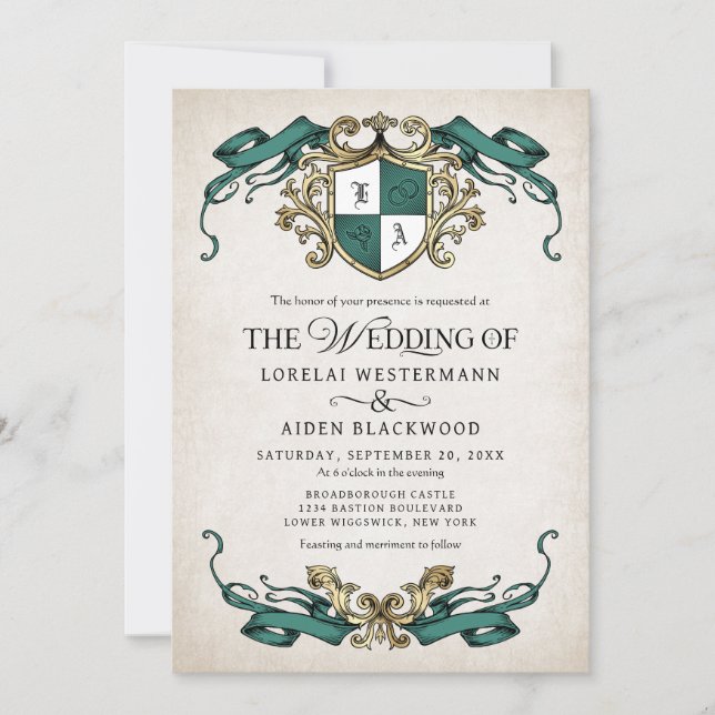Invitación Boda de Fantasía Verde Cuento de Hadas Real (Anverso)