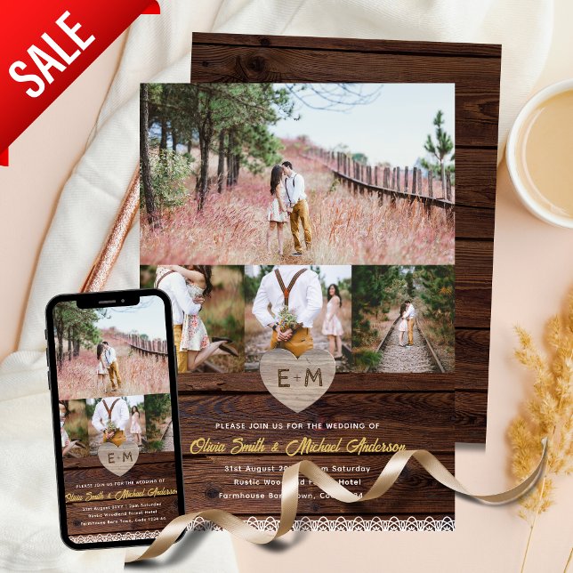 Invitación Boda de Farmouse | Collage de fotos Rustic Wood La (Subido por el creador)