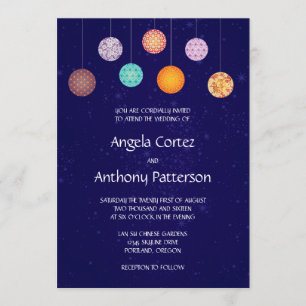Invitación Boda de farolillos de papel de patrón chino colori
