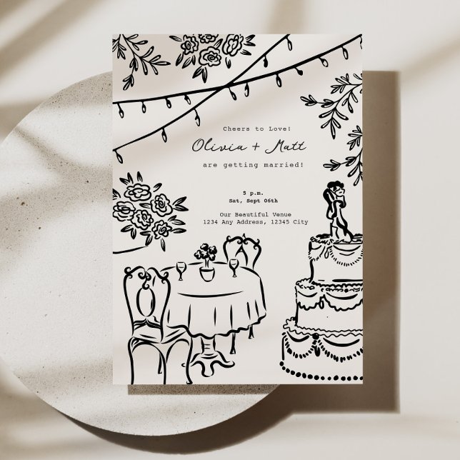 Invitación Boda de farolillos dibujados a mano caprichosa (Lantern Wedding Invitation, Hand Drawn Wedding Invite, Whimsical Wedding Card, Romantic Lanterns Wed)