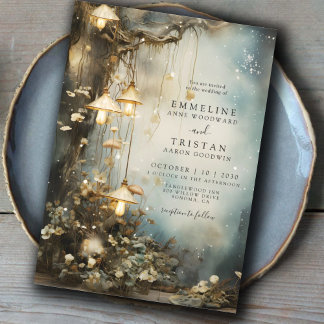 Invitación Boda de faros colgantes de los bosques encantados