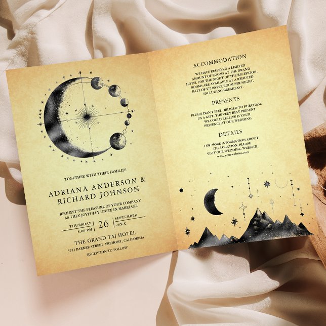 Invitación Boda de Fases de la Luna Crescente Celestial Vinta (Subido por el creador)