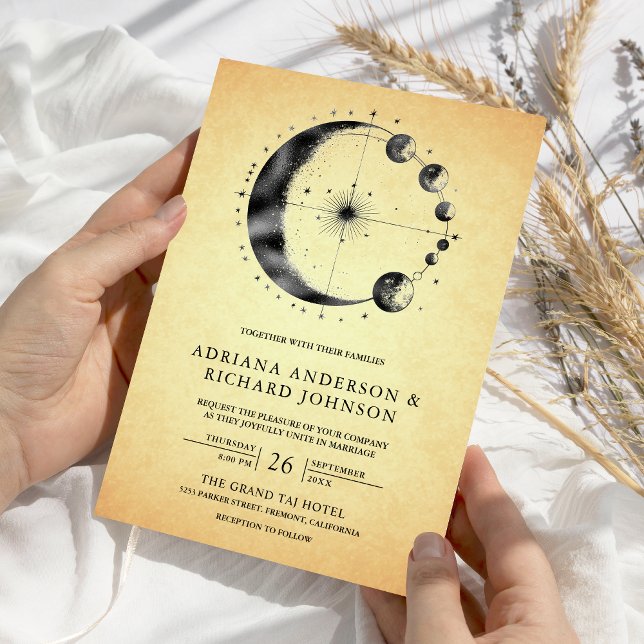 Invitación Boda de Fases de la Luna Crescente Celestial Vinta (Subido por el creador)