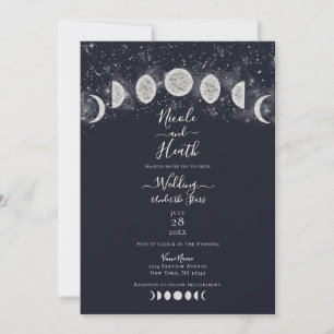 Invitación Boda de fases de luna azul oscuro bajo las estrell