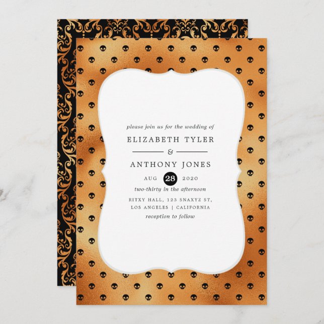 Invitación Boda de Faux Relieve metalizado Halloween (Anverso / Reverso)