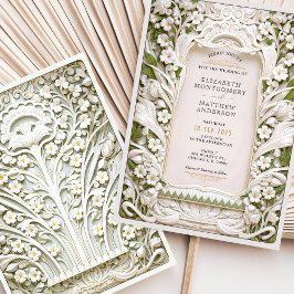 Invitación Boda de Faux Sculpen Marfil Blooms