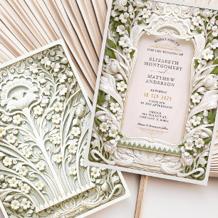 Invitación Boda de Faux Sculpen Marfil Blooms