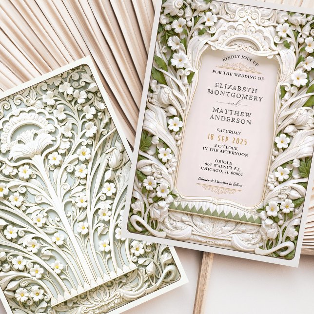 Invitación Boda de Faux Sculpen Marfil Blooms (Subido por el creador)