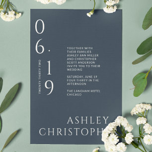 Invitación Boda de fecha de división azul de la Marina Mínima