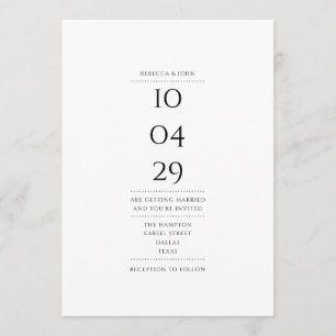 Invitación Boda de Fecha Especial Simple en Blanco y Negro