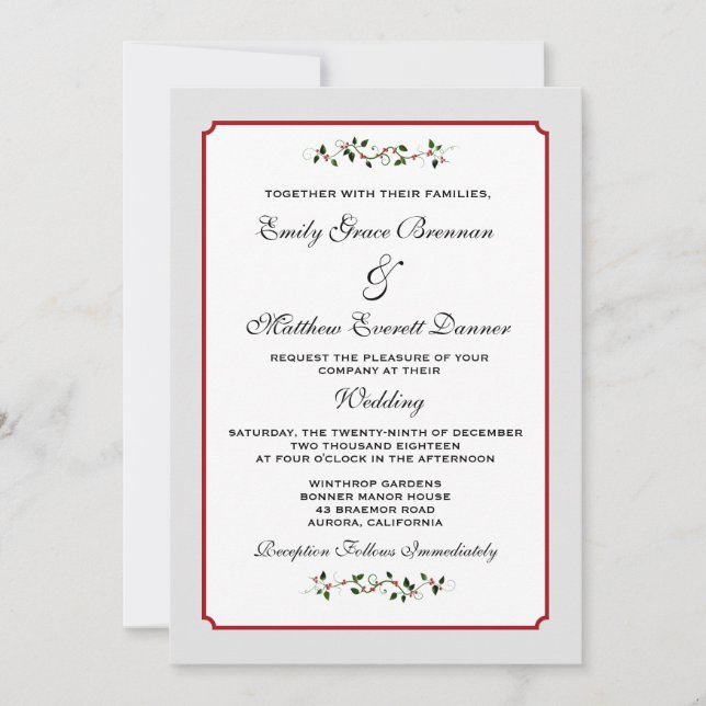 Invitación Boda de feriado de diciembre Semi-Casual (Anverso)