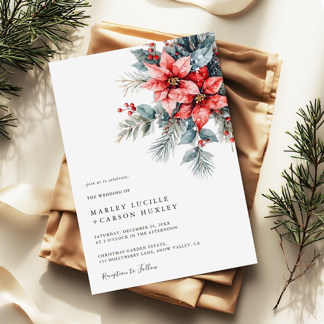 Invitación Boda de feriado de Navidades modernos con flores d (Subido por el creador)
