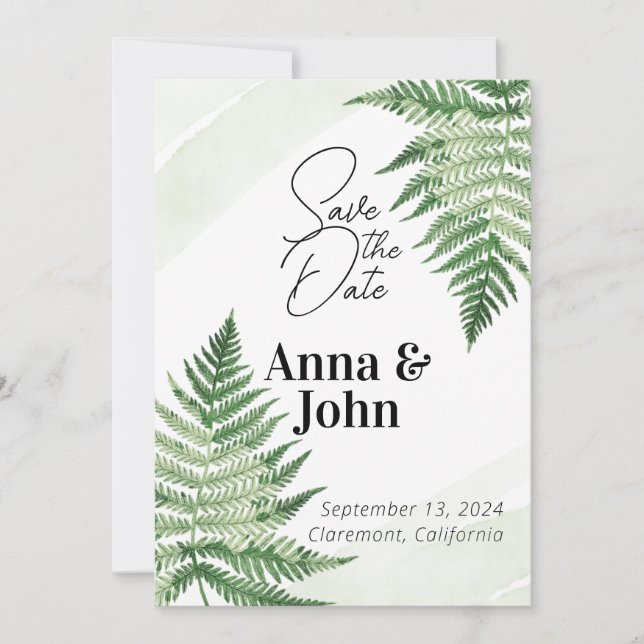 Invitación Boda de Fern Verde minimalista (Anverso)