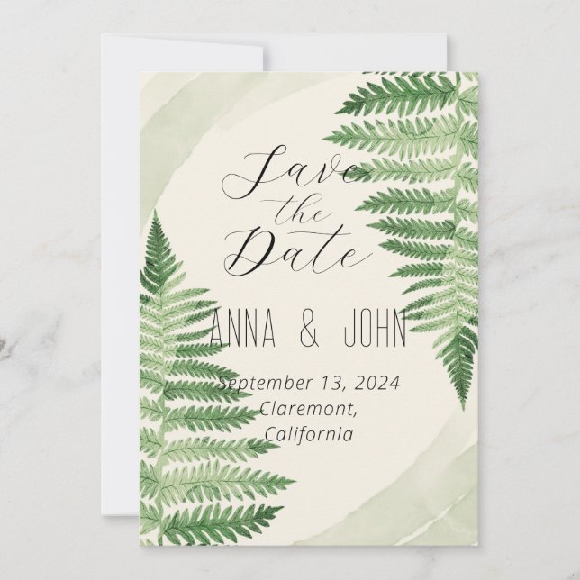 Invitación Boda de Fern Verde minimalista (Anverso)